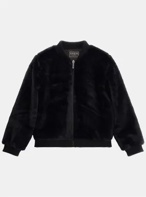 Black Faux Fur Bomber Jacket (7-16)