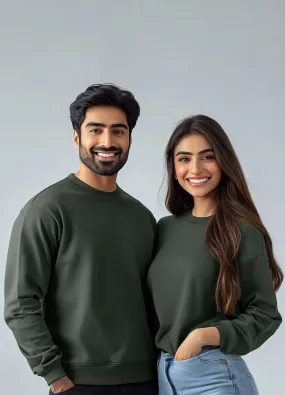 Regular Fit Unisex Crew Neck Long Sleeve Sweatshirt (Dark Cool Green)