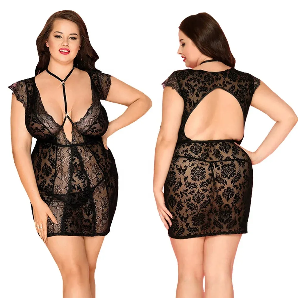 مجموعة اروين التجاريهARWEN&AJH GROUP Black Transparent Sexy Girls Lace Seductive Lingerie Plus Size Sexy Fat Women Babydoll