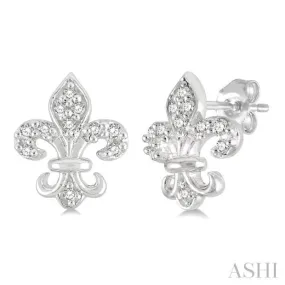 1/20 ctw Fleur De Lis Round Cut Diamond Petite Stud Earring in 10K White Gold