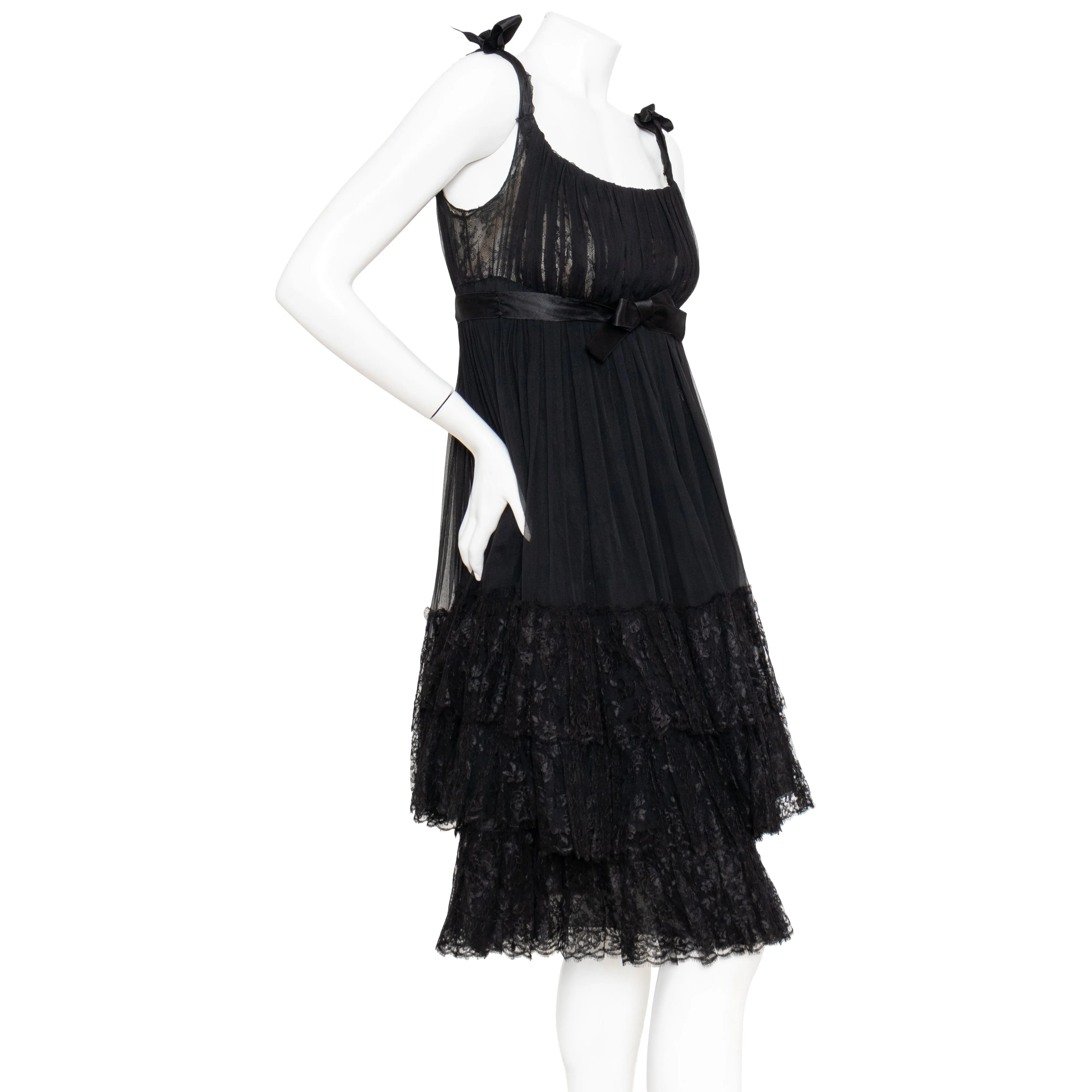 1960s Chiffon and Lace Babydoll Dress