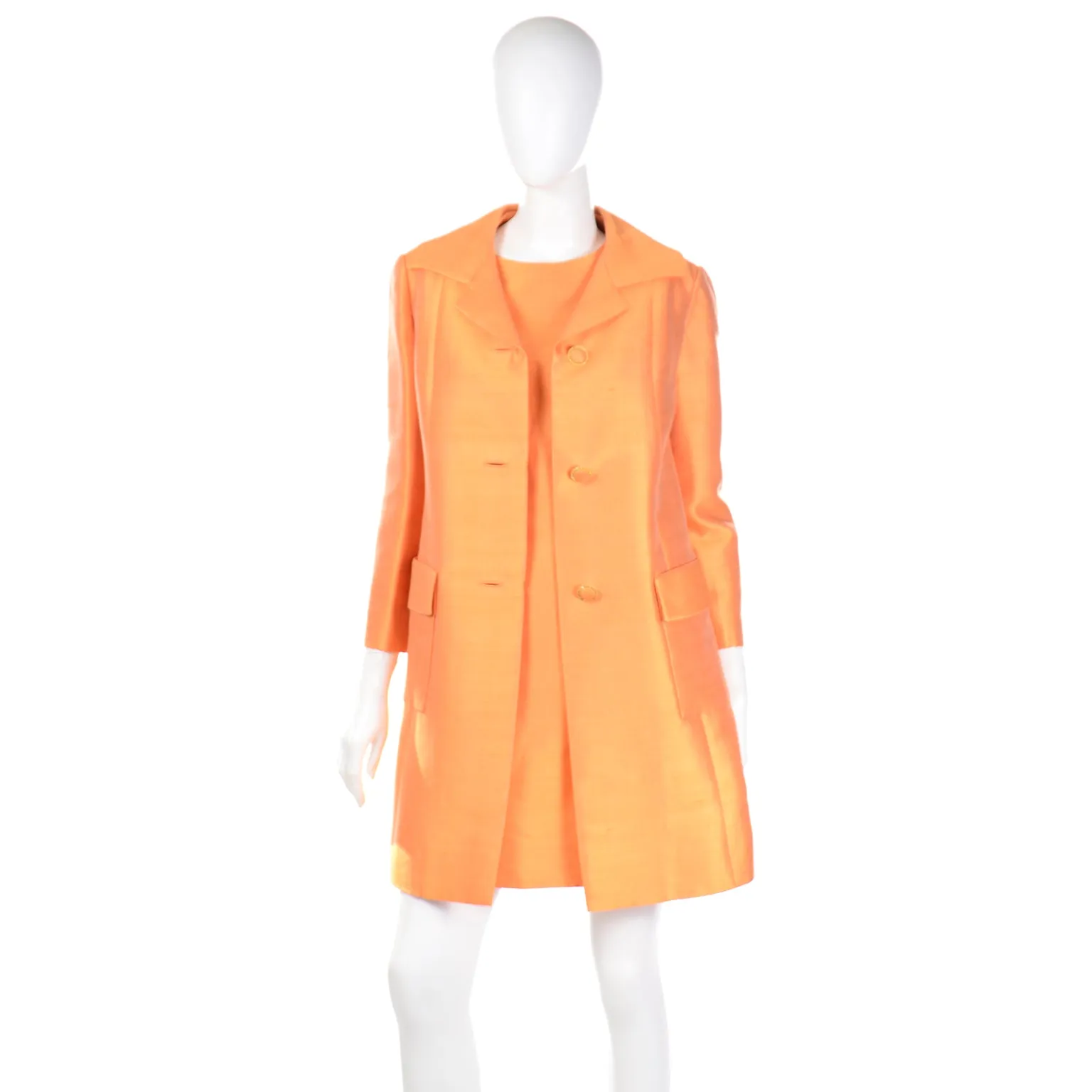 1960s Dynasty Tangerine Vintage 2pc Dress & Coat Evening Suit