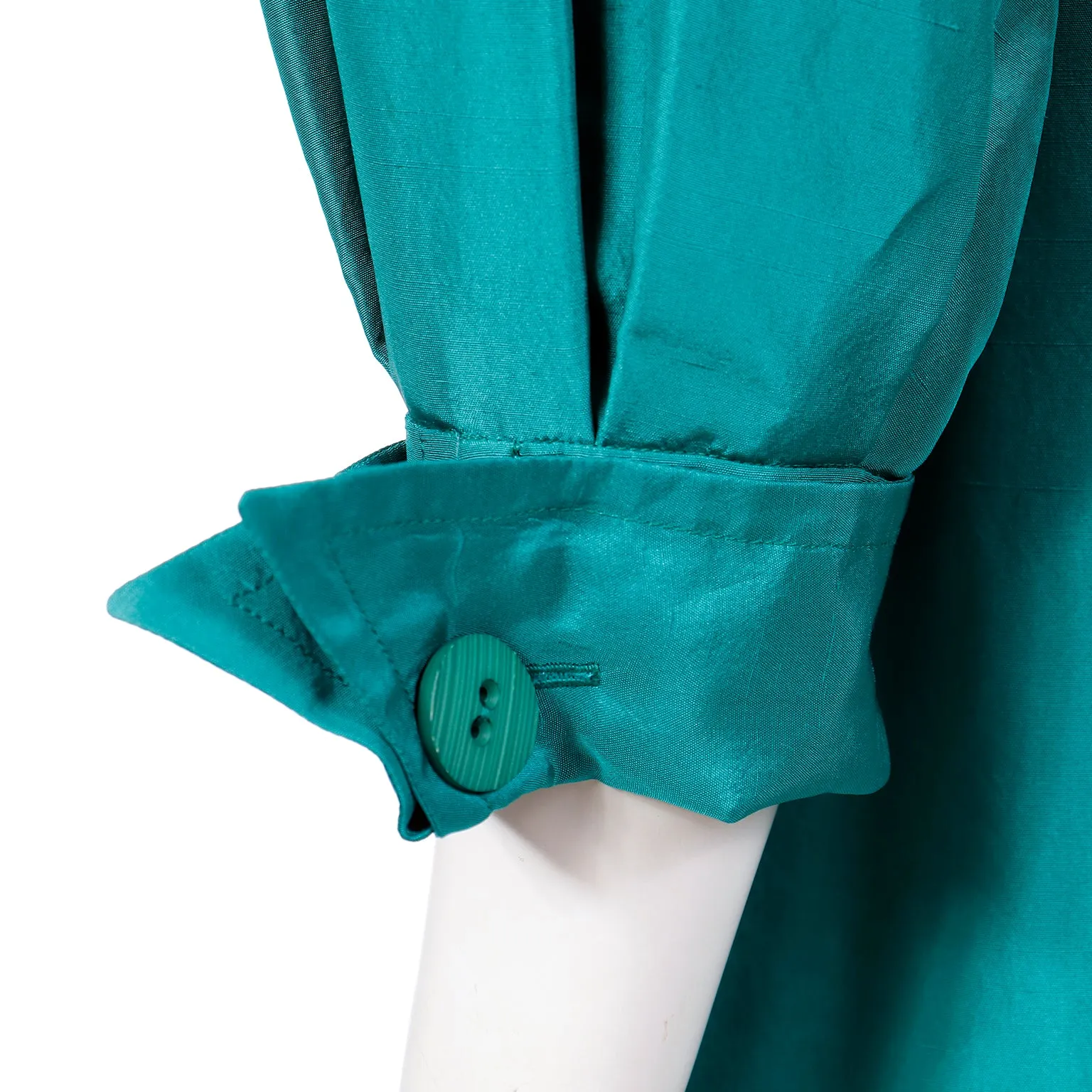 1970s Yves Saint Laurent Vintage Green Silk Dress w/ Chelsea Collar