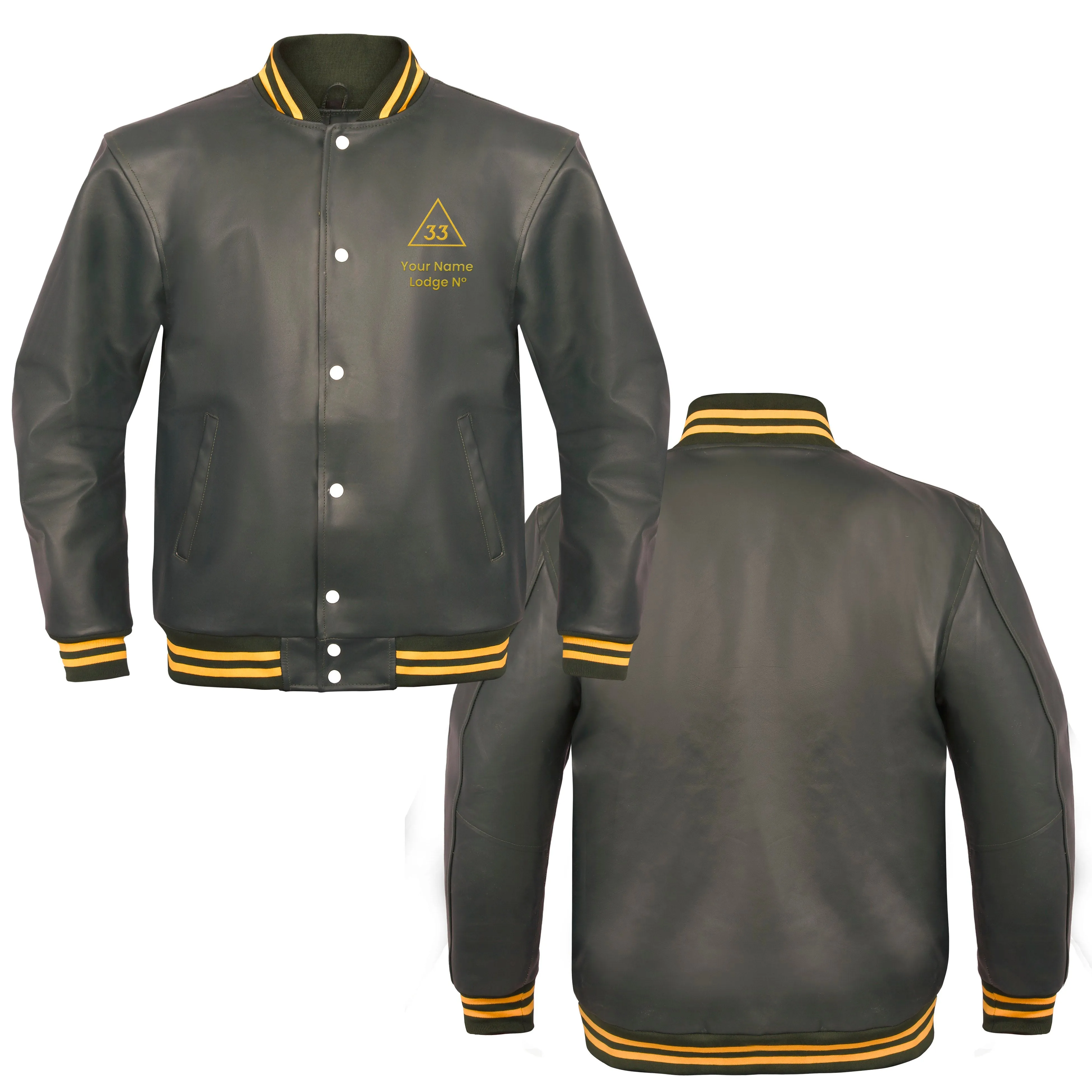 33rd Degree Scottish Rite Jacket - Leather With Customizable Gold Embroidery