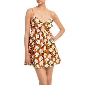 Alice   Olivia Ladies Basic Melvina Tie Front Babydoll Dress, Orange Floral, 4