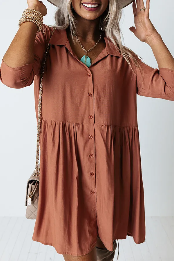 Always On Time Babydoll Tunic Dress In Rust