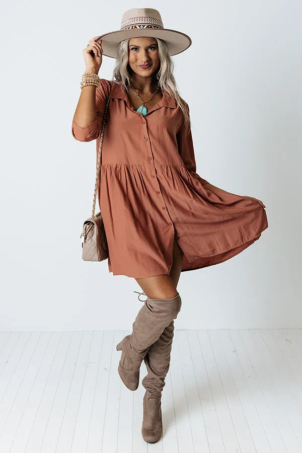 Always On Time Babydoll Tunic Dress In Rust