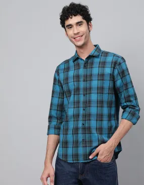 Aqua Green Checks Printed Shirt