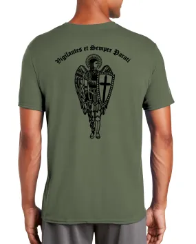 Archangel 6 4th Unisex Performance SS PT Shirt (Feels like Cotton) Black Design. This shirt IS approved for PT.