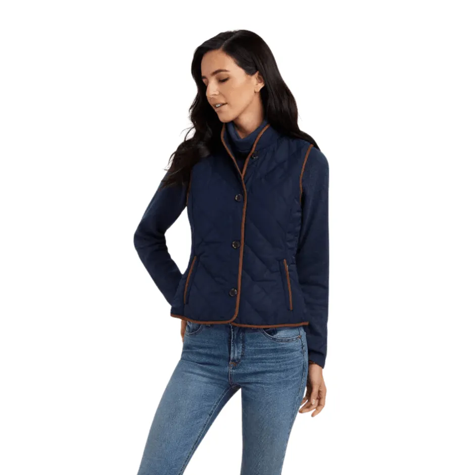 Ariat Ladies Woodside Vest - Navy with Chestnut Piping