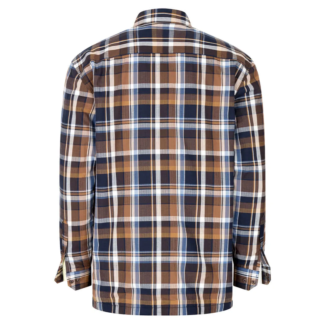 Arran Micro Fleece Lined 100% Cotton Shirt - Navy/Brown Check by Hoggs of Fife