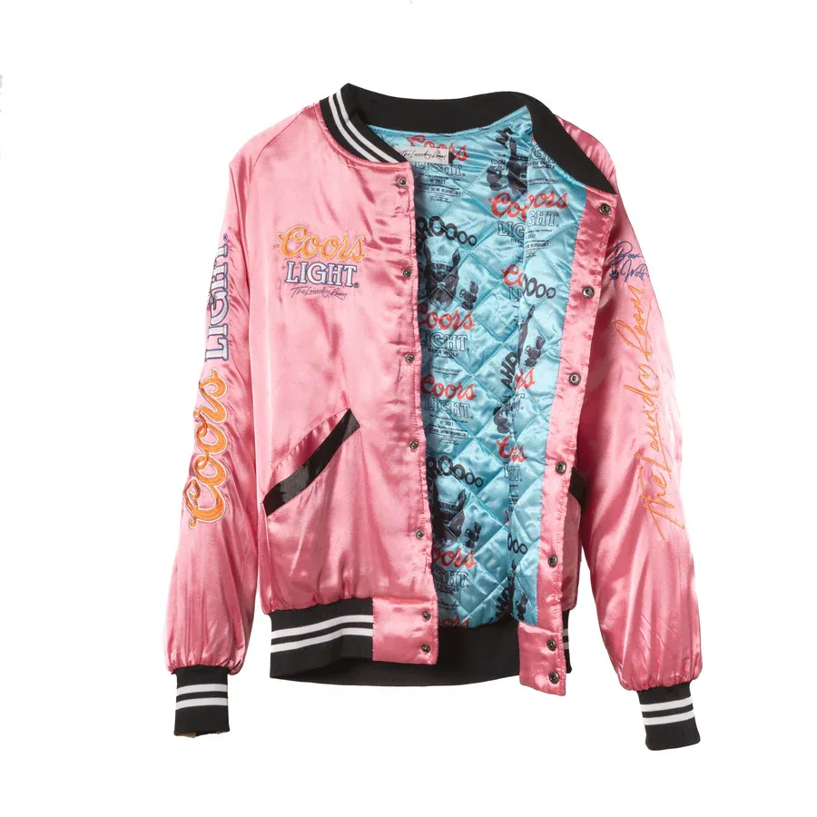 AS SEEN ON WHITNEY RIFE!! Licensed "Coors Light" Nylon Bomber Jacket in Pink