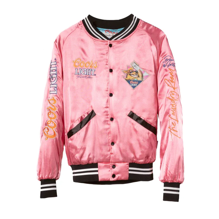 AS SEEN ON WHITNEY RIFE!! Licensed "Coors Light" Nylon Bomber Jacket in Pink