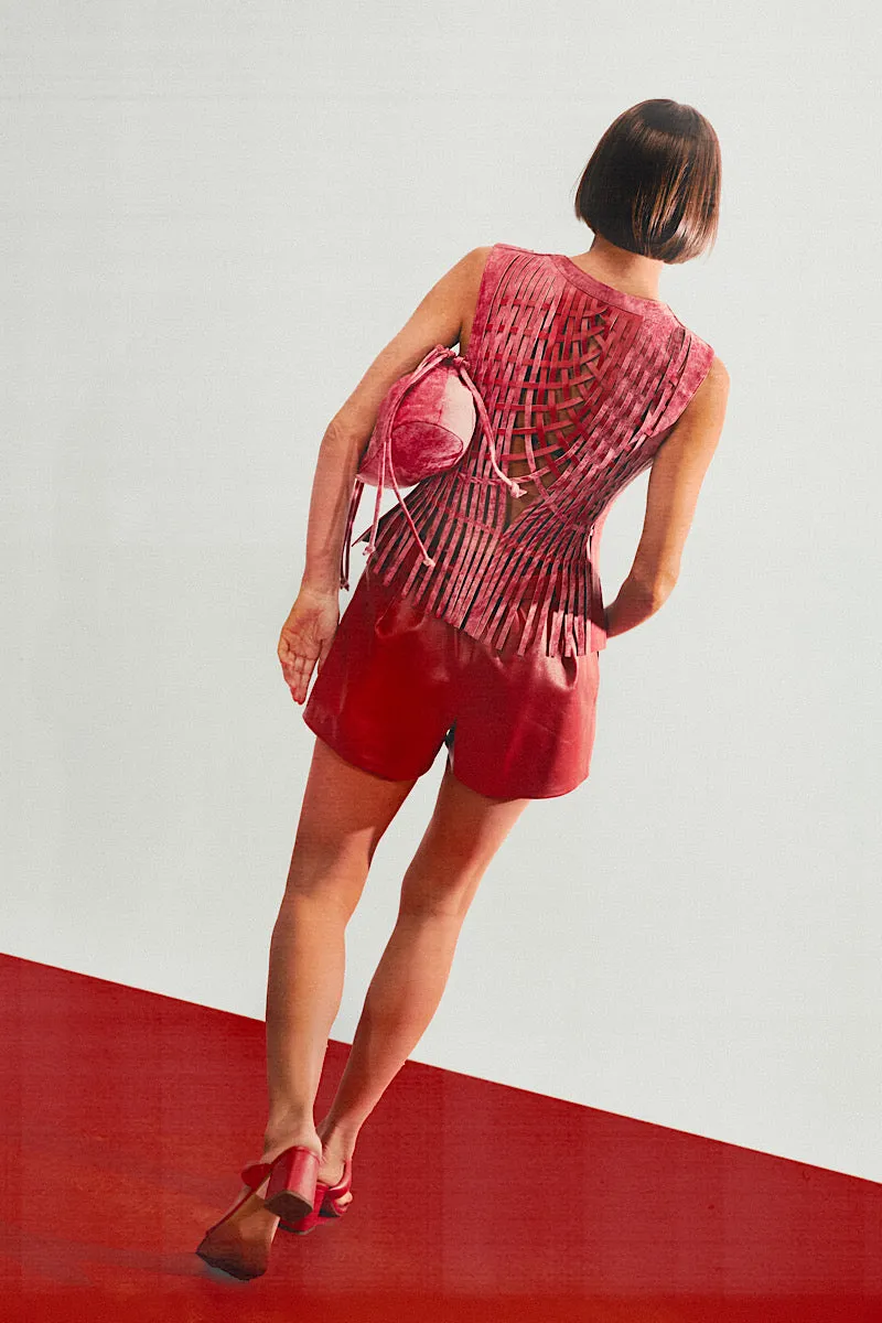 ATTALEA LEATHER VEST IN RED