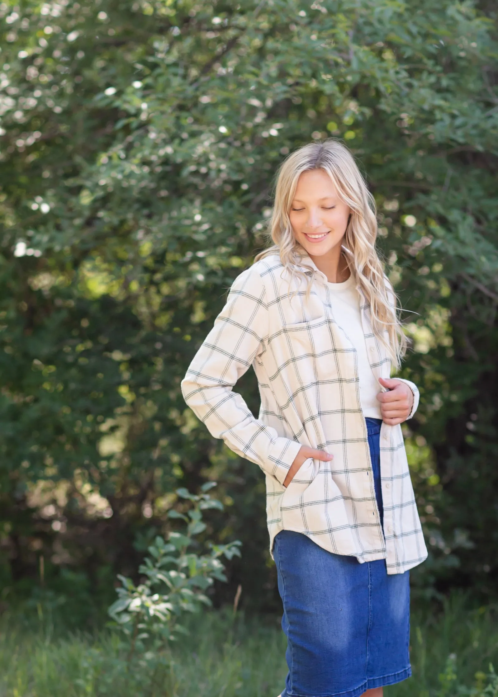 Audre Ivory   Green Plaid Shacket - FINAL SALE