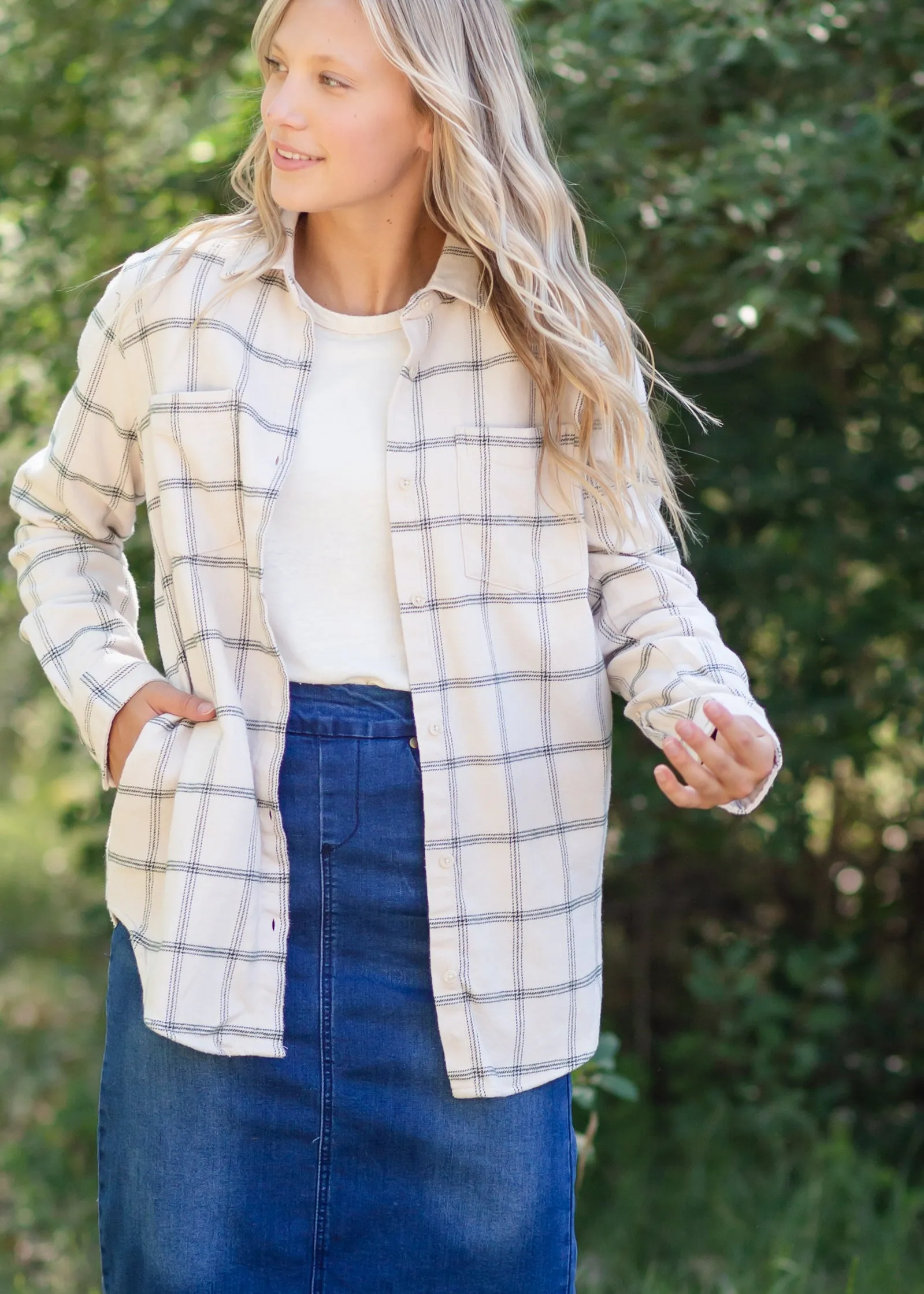 Audre Ivory   Green Plaid Shacket - FINAL SALE