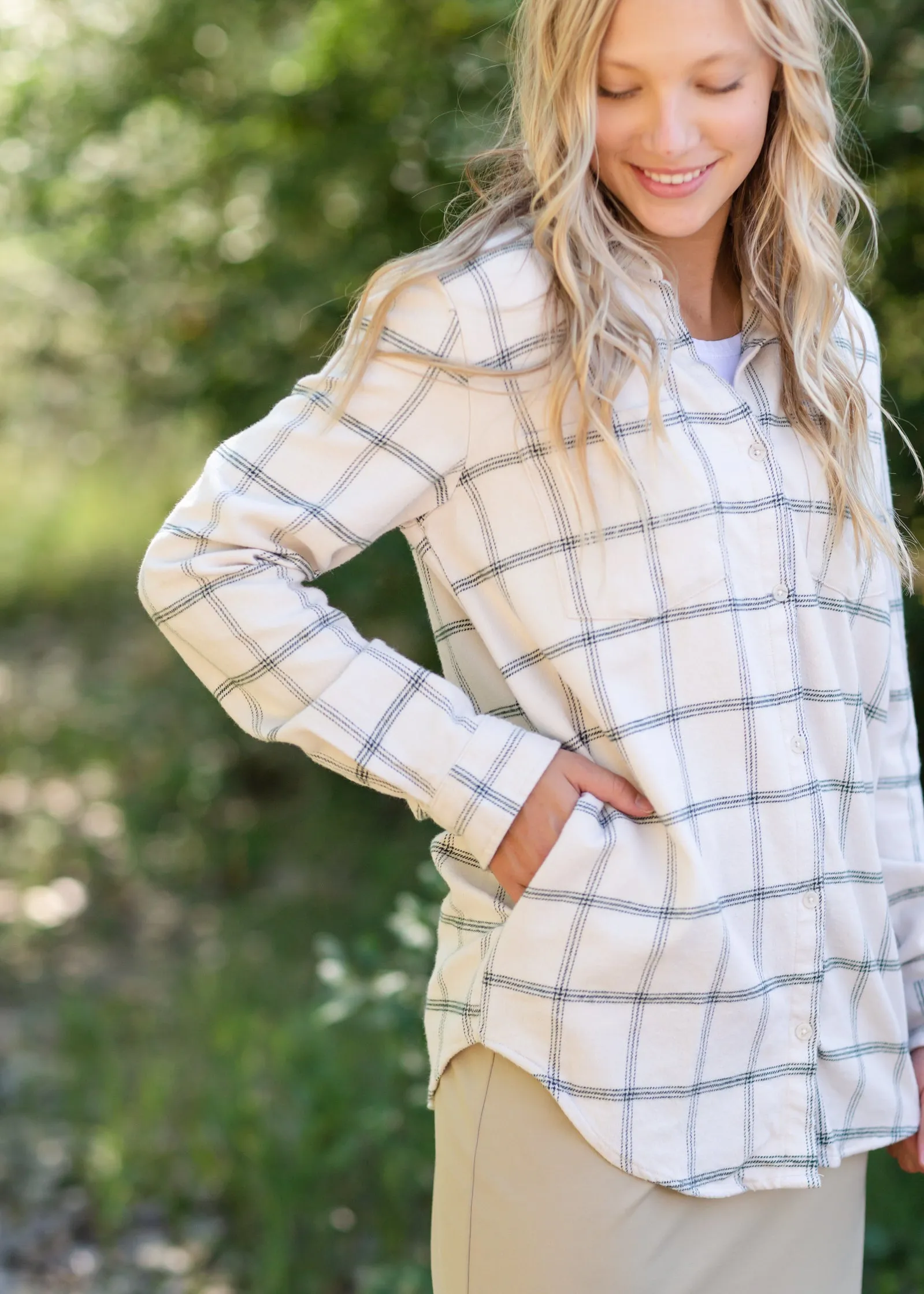 Audre Ivory   Green Plaid Shacket - FINAL SALE