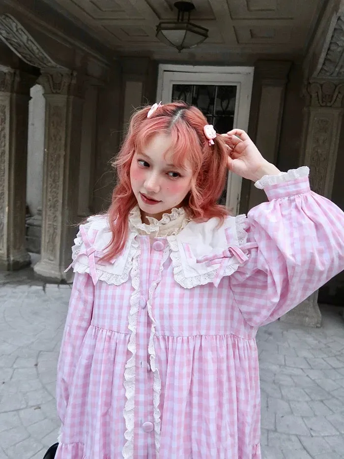 [August Unicorn] The Sailor Girl Gingham Babydoll Thin Coat