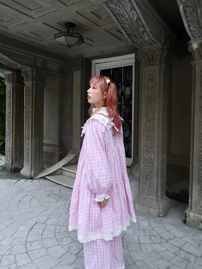 [August Unicorn] The Sailor Girl Gingham Babydoll Thin Coat