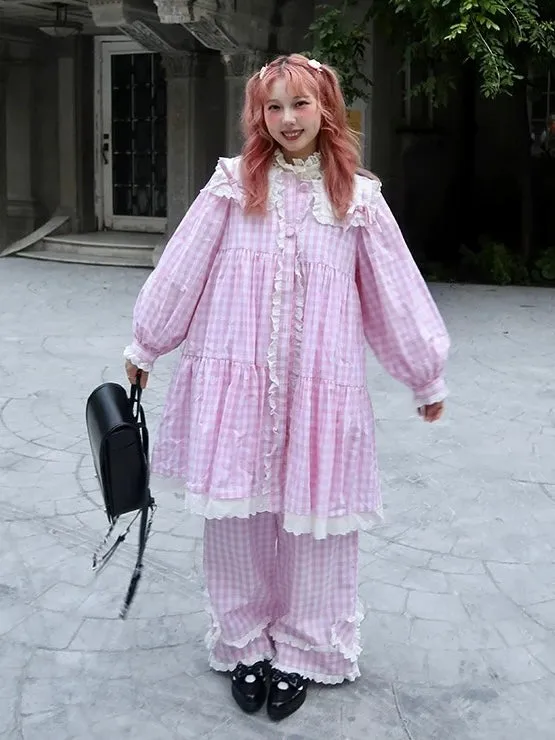 [August Unicorn] The Sailor Girl Gingham Babydoll Thin Coat