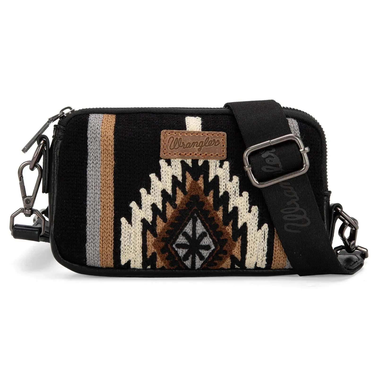 Aztec Knitted Mini Crossbody - Black