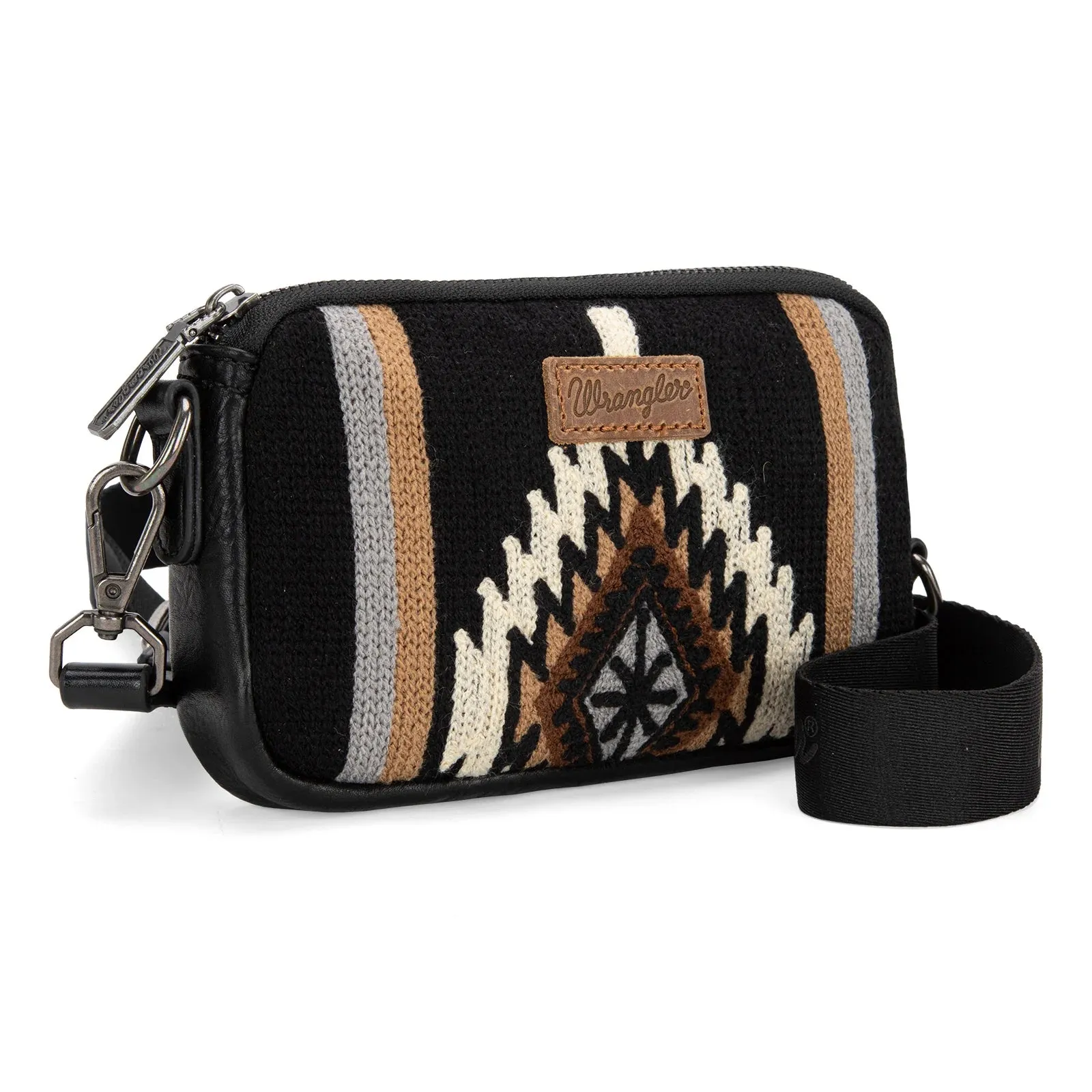 Aztec Knitted Mini Crossbody - Black