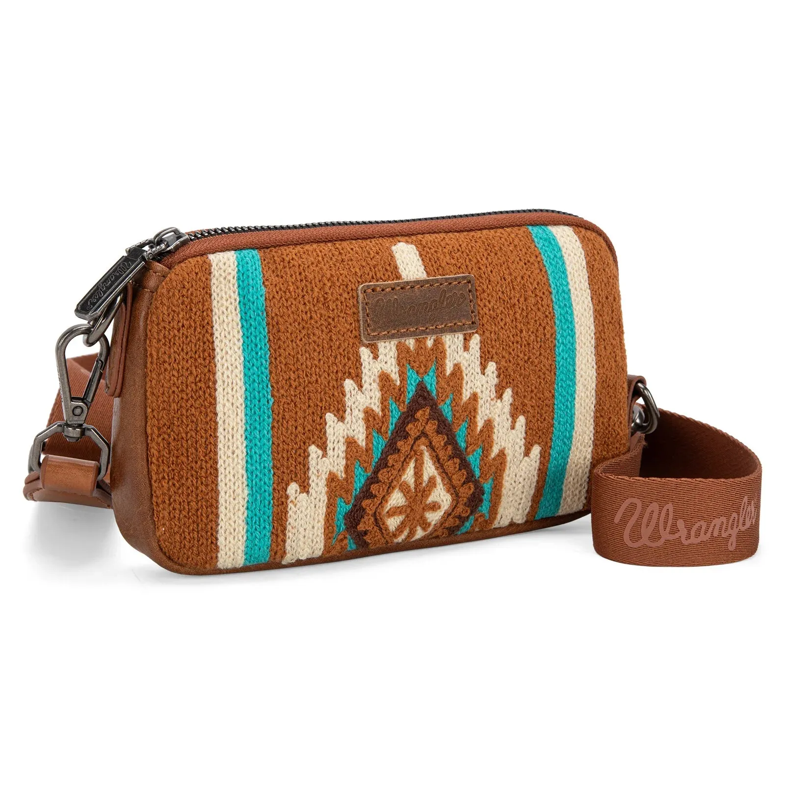 Aztec Knitted Mini Crossbody - Brown