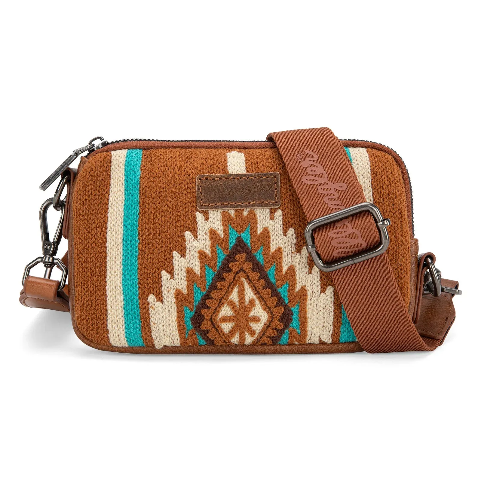 Aztec Knitted Mini Crossbody - Brown