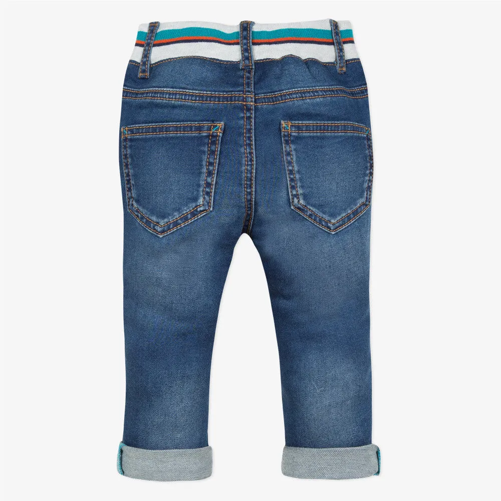 Baby boy jeans in stone-washed denim knit knitted waistline