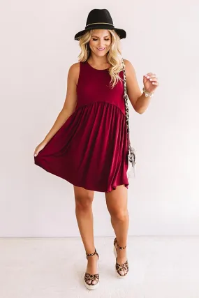 Beach Vibes Babydoll Dress In Wine