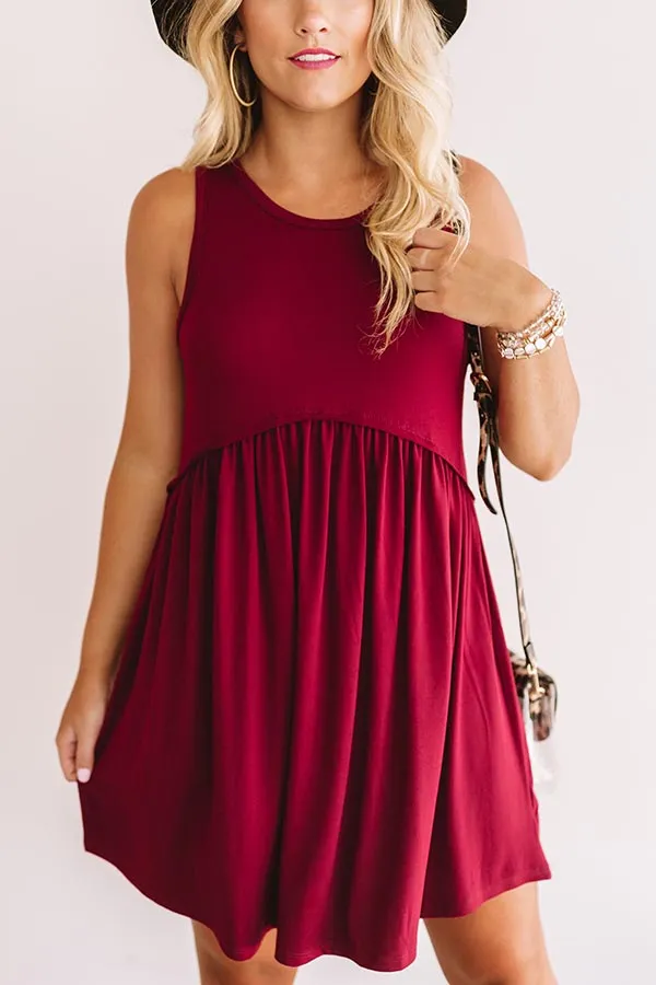 Beach Vibes Babydoll Dress In Wine