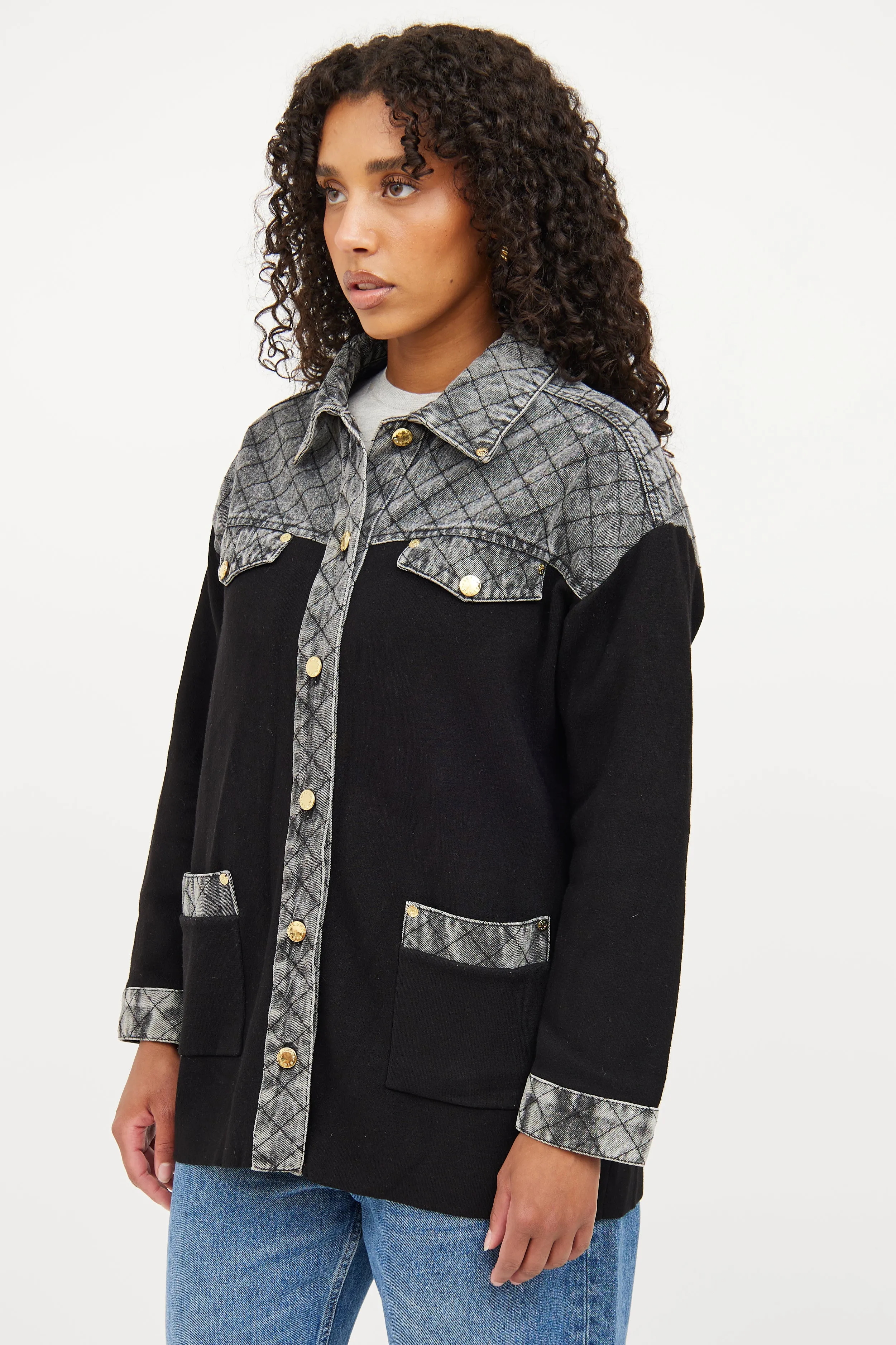 Black & Grey Quilted Denim Shacket