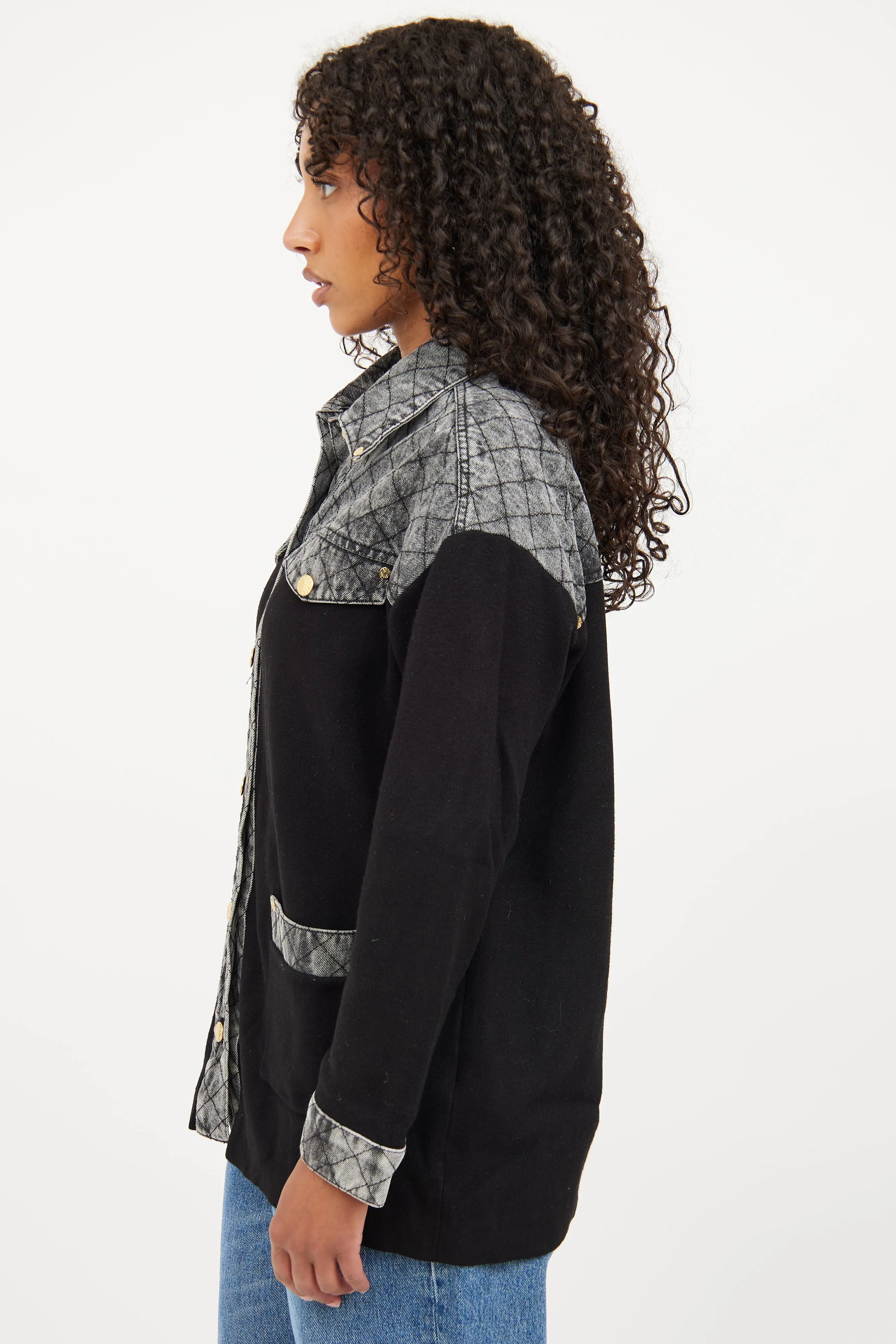 Black & Grey Quilted Denim Shacket