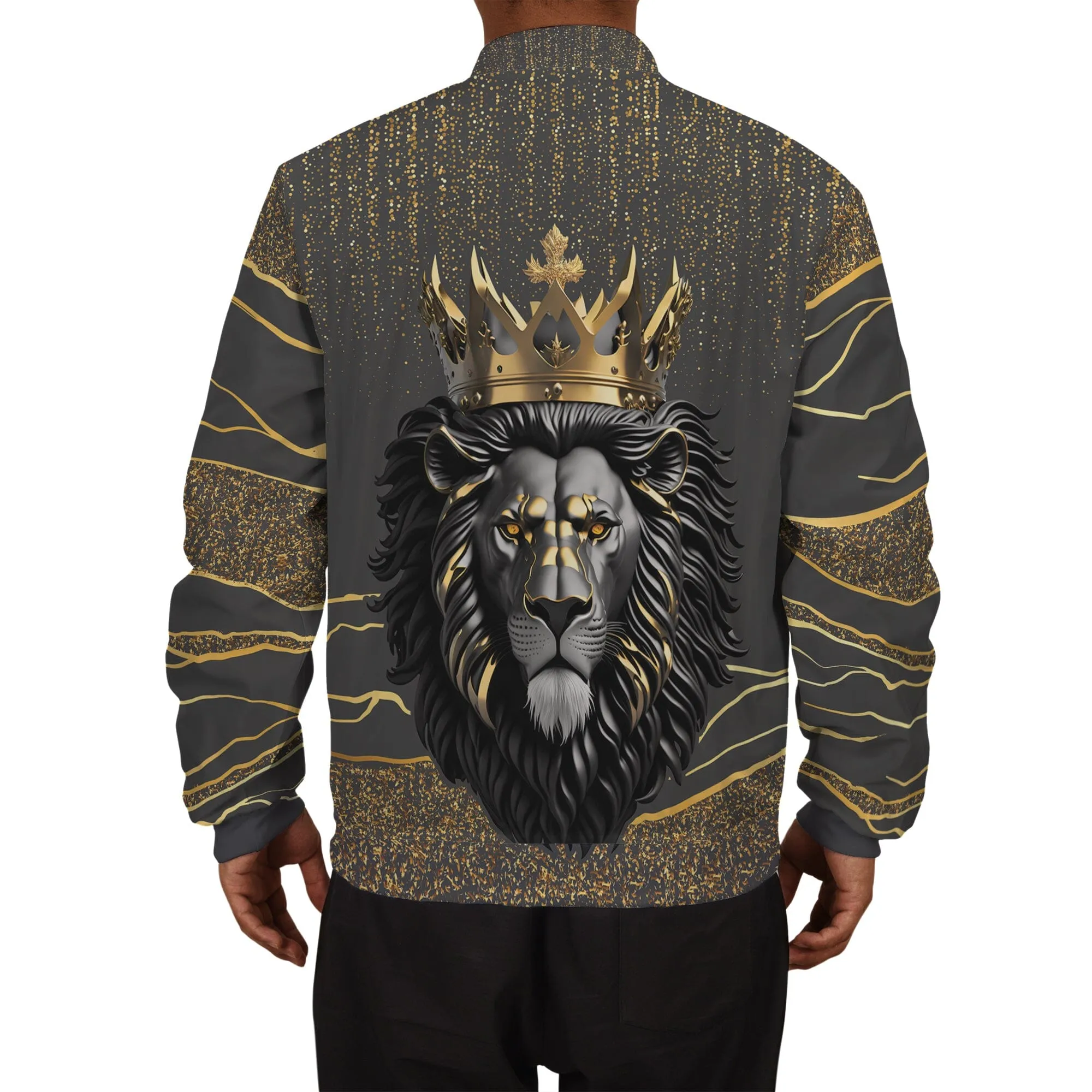 Black and Gold Lion Bomber Jacket