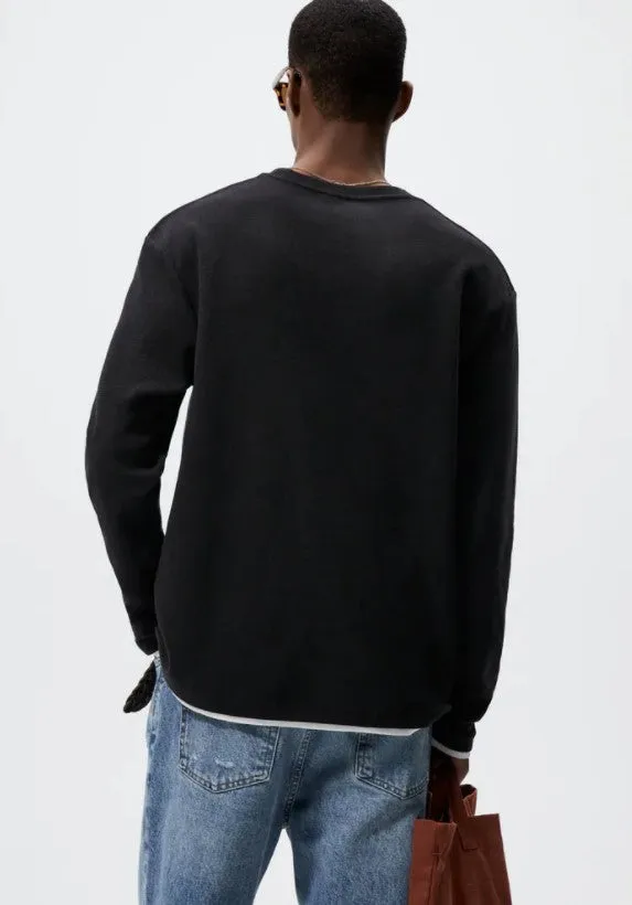 Black Knitted Full Sleeve T Shirt