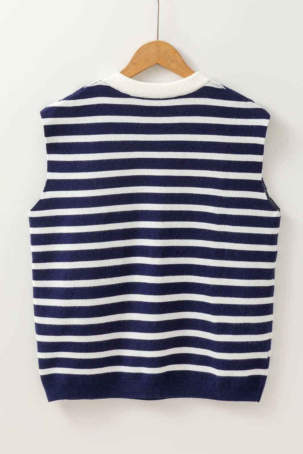 Blue Stripe Knitted Bow Decor Sweater Vest