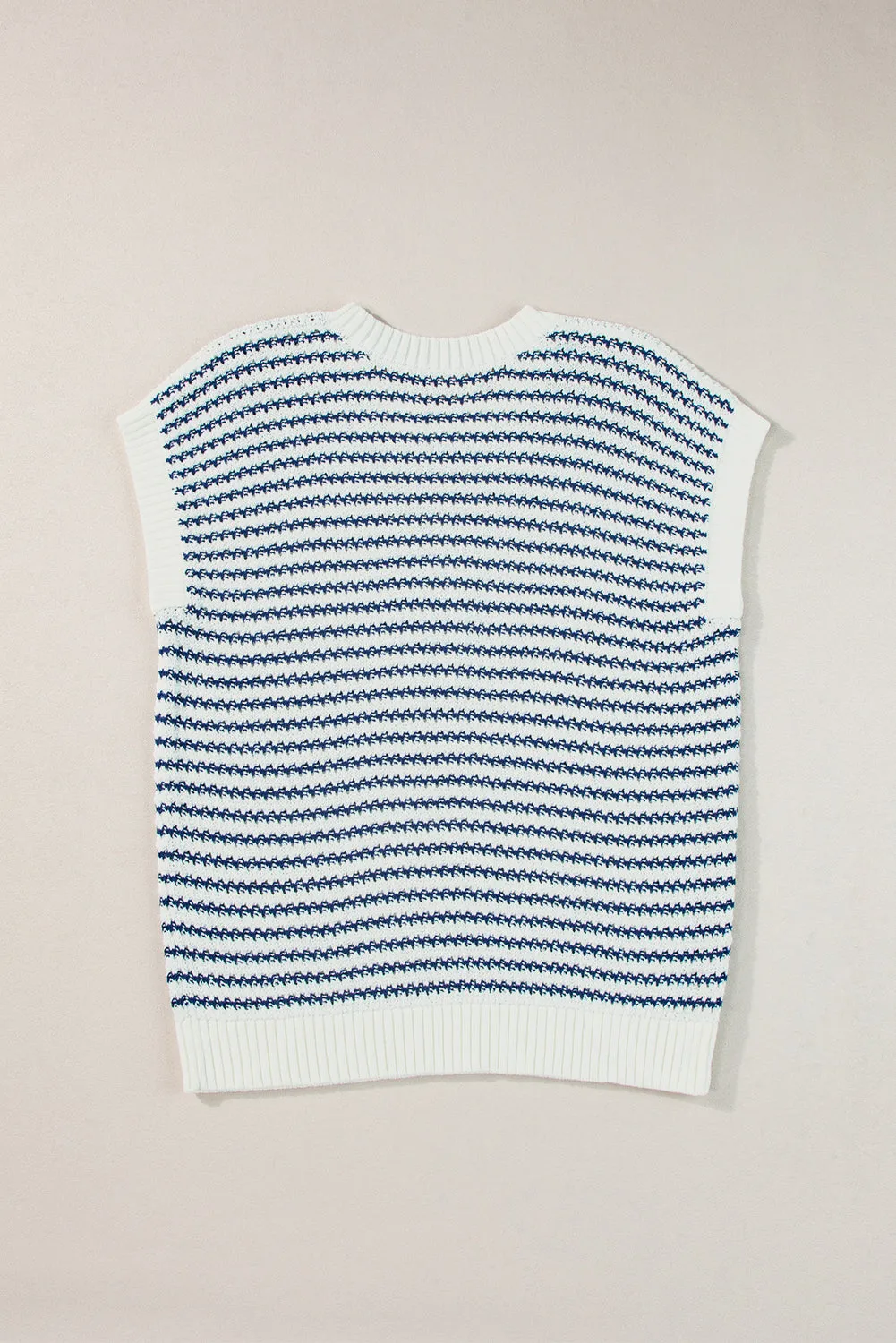 Blue Stripe Ribbed Trim Loose Fit Knitted Sweater Vest