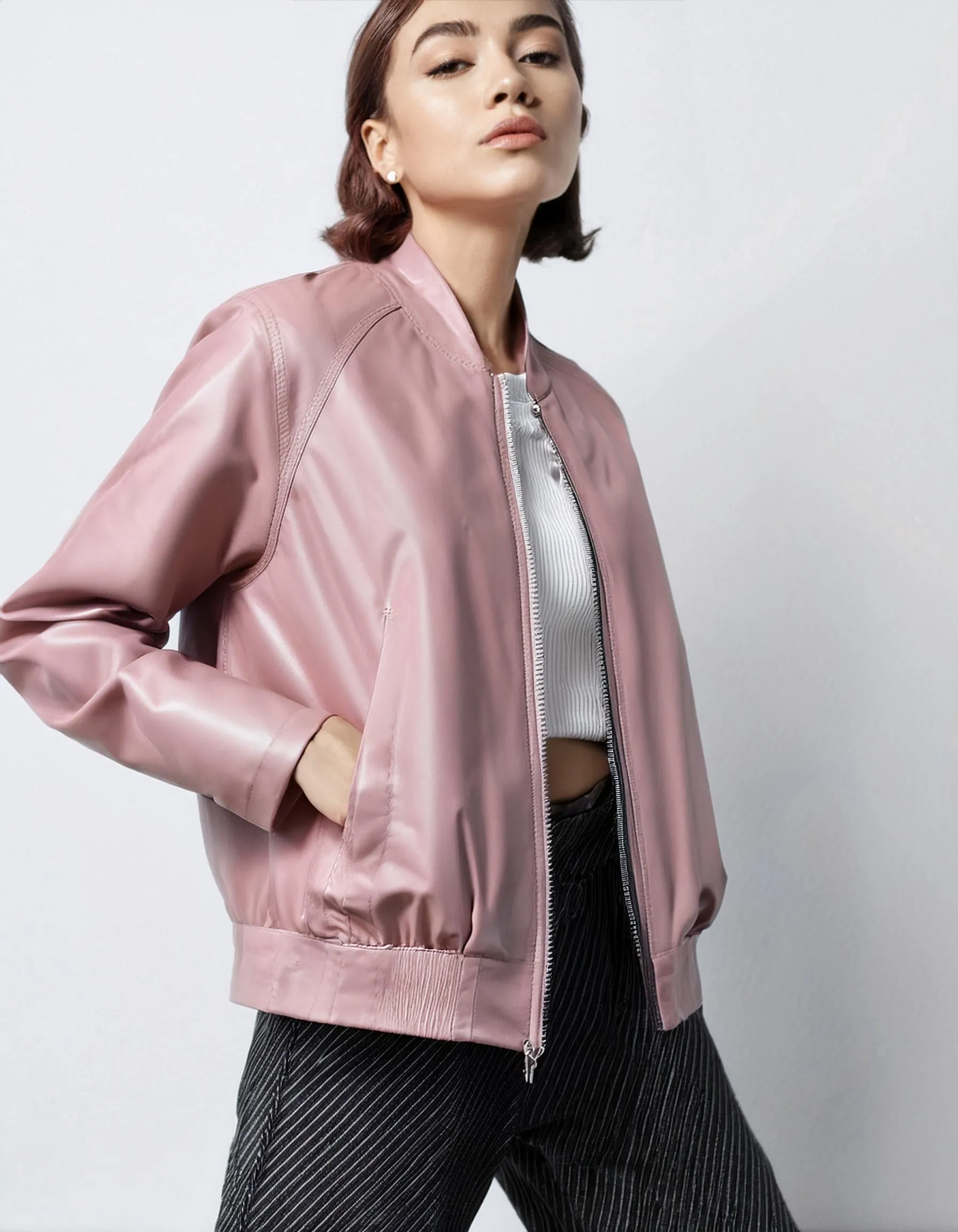 Blush Pink Bomber Jacket