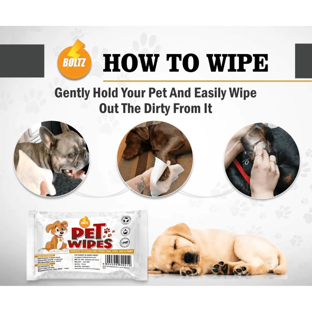 Boltz Grooming Wipes for Pets (Pack of 3)