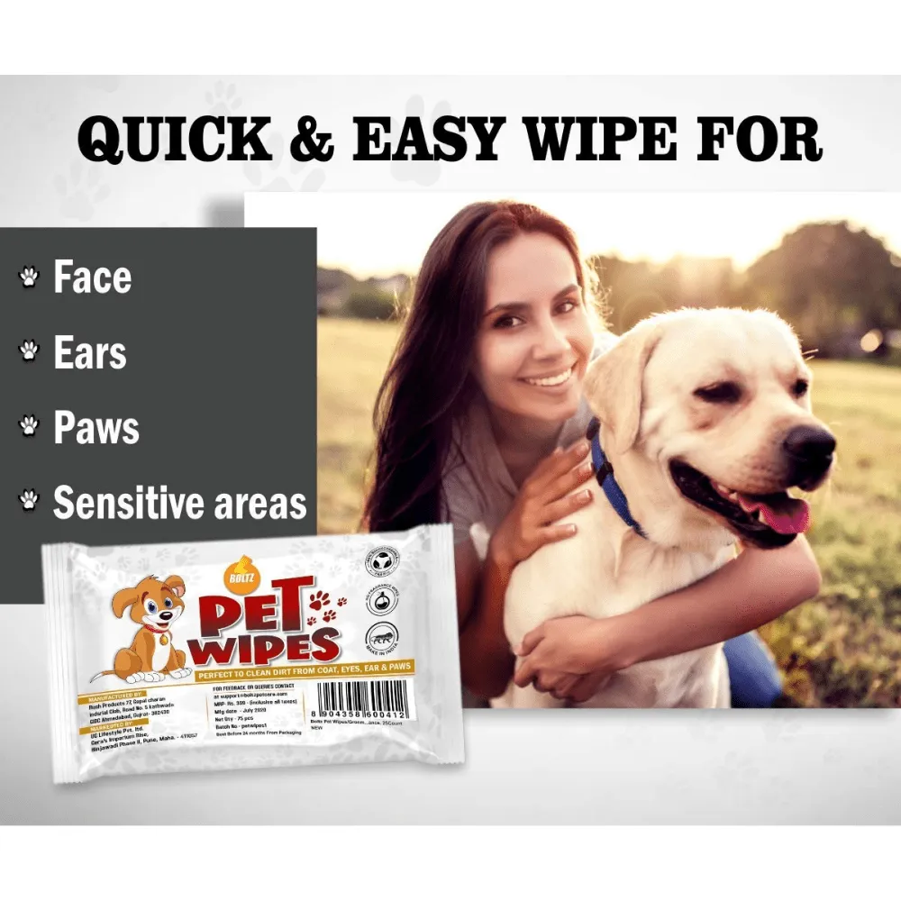 Boltz Grooming Wipes for Pets (Pack of 3)