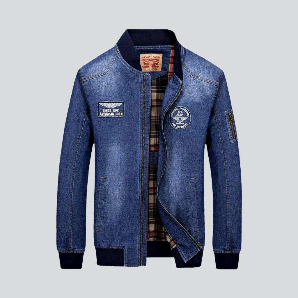 Bomber sanded denim jacket for men