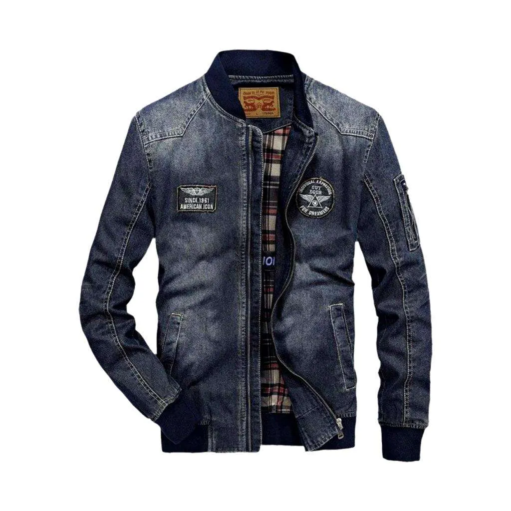 Bomber sanded denim jacket for men