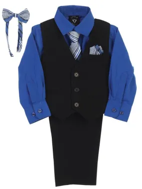 Boys Royal Blue Shirt Zipper Tie Bow Tie Vest Pant Set  Size 6M-12Y