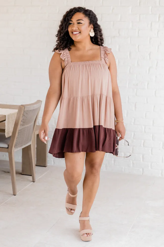 Breezy Walks Brown Colorblock Babydoll Mini Dress FINAL SALE