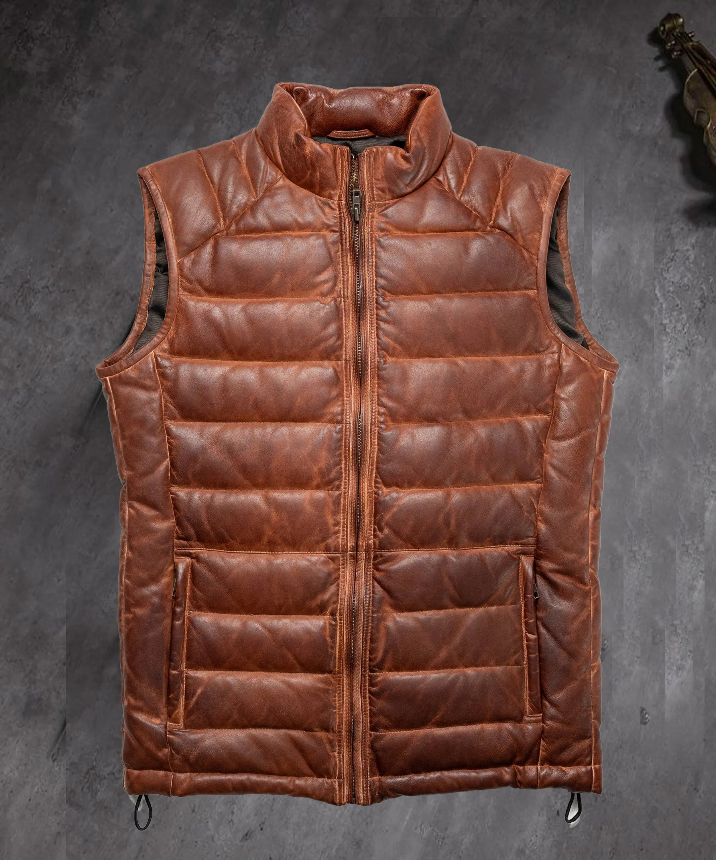 Brown Leather Puffer Vest