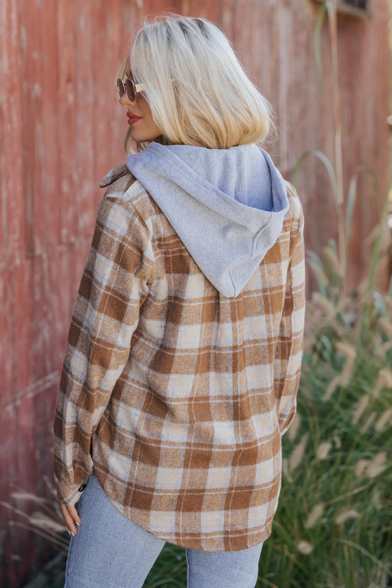 Brown Plaid Hooded Shacket - FINAL SALE