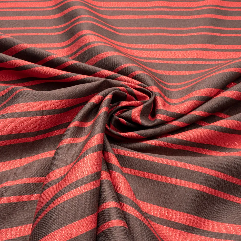 Brown Striped Red Metallic Viscose