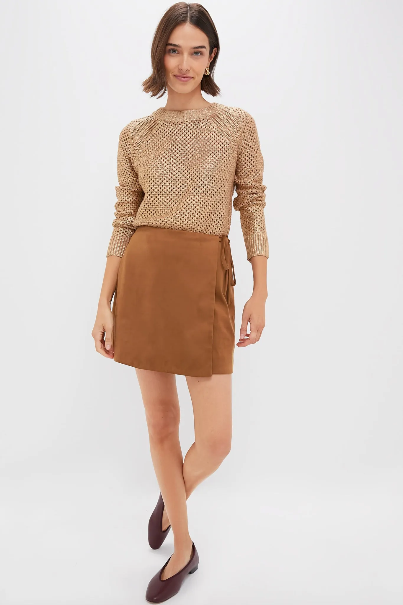 Brown Suede Marbella Mini Tie Skirt