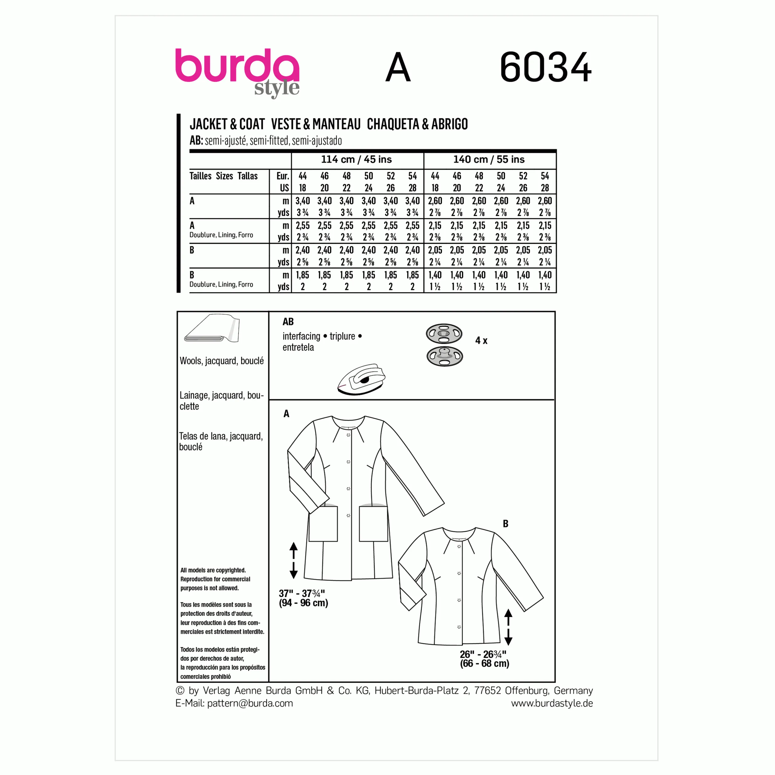 Burda Coat and Jacket 6034