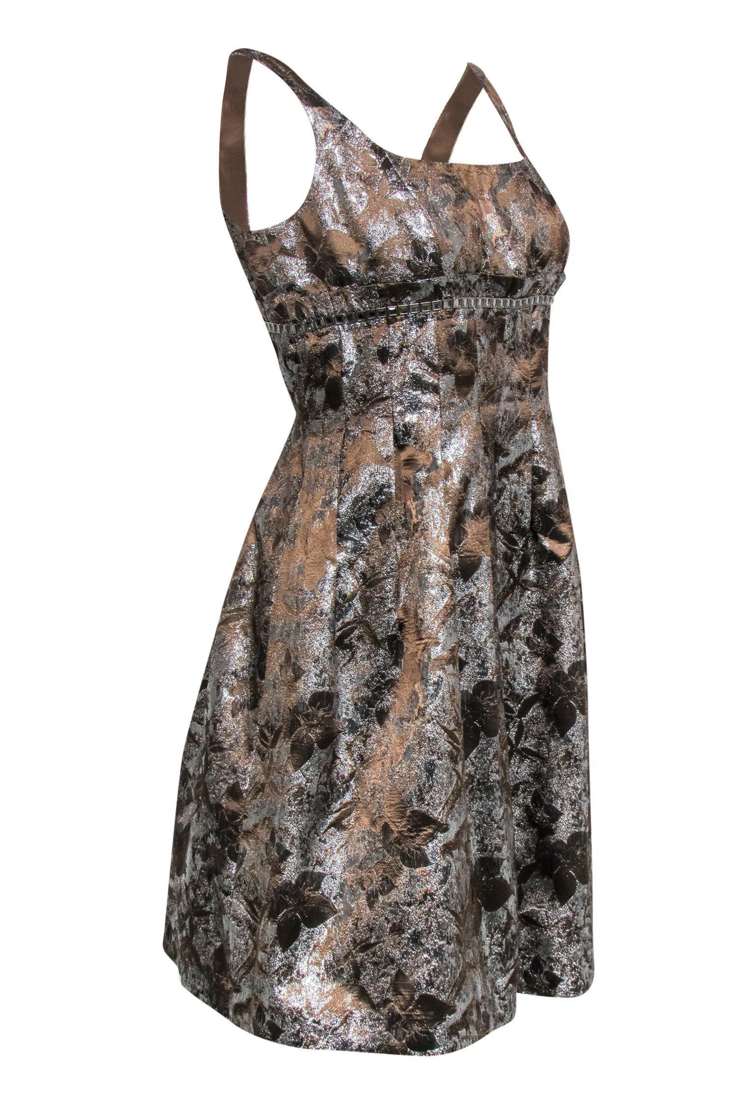 Carmen Marc Valvo - Metallic Brocade Babydoll Dress w/ Jewels Sz 6